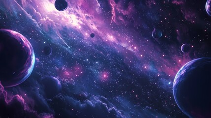 Poster - A futuristic cosmos design with glowing planets surrounded by radiant interstellar light.