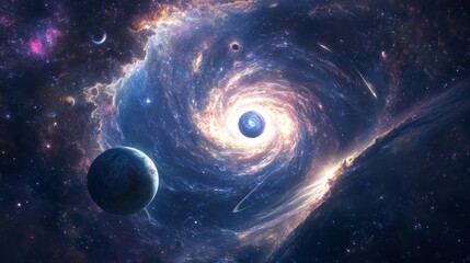 Poster - A magical space composition featuring orbiting planets against a swirling nebula backdrop.