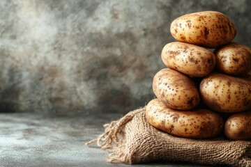 Poster - Potatoes stacked on burlap in a rustic kitchen setting showcasing a natural earthy vibe