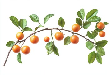 Poster - Bright orange citrus fruits growing on a branch with green leaves in a sunny environment