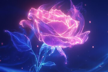 Poster - Vibrant digital rose glows with ethereal light in dark background, showcasing artistic beauty and creativity
