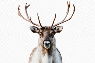 Poster - Reindeer with impressive antlers standing against a plain background during the winter season