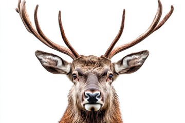 Aufkleber - Majestic deer stands proudly with impressive antlers against a plain background in natural light
