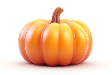 Poster - Bright orange pumpkin resting on a white surface, showcasing a smooth and glossy texture during autumn season