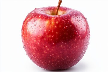 Aufkleber - Juicy red apple glistening with water droplets on a white background captured in well-lit conditions
