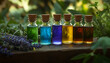 © Oleksiy - High quality illustration, hemp oil bottles showcased on a wooden table, evoking natural wellness vibes, ideal for a banner design to promote a healthy lifestyle