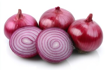 Poster - Fresh red onions with sliced segments revealing vibrant inner rings displayed on a clean surface