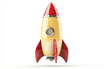 Poster - Vintage styled rocket toy in bright colors displayed against a plain background