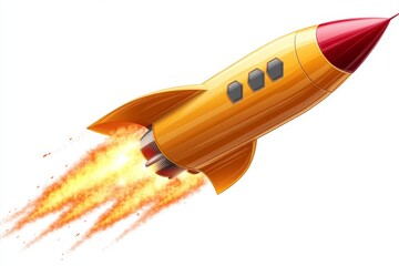 Aufkleber - Bright orange rocket soaring through the sky, trailing flames and smoke, symbolizing adventure and exploration in space