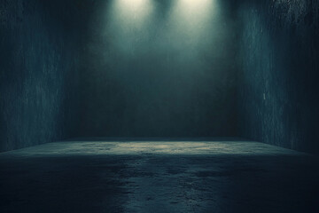 Poster - A dimly lit concrete room with light shining from above creating a moody and atmospheric scene