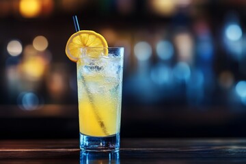 Poster - Bright refreshing cocktail with citrus garnish served in a bar during an evening social gathering