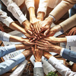© MDSULTAN - The Teamwork concept with diverse hands joining together, symbolizing unity, cooperation, and collaboration different age man and woman image
