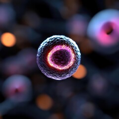 Poster - Microscopic Cell Structure with Vibrant Purple Nucleus