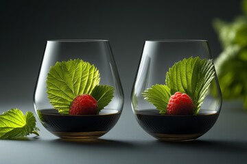 Poster - Refreshing drink served in elegant glasses featuring raspberries and mint leaves