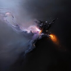 Aufkleber - Abstract Cosmic Nebula: Swirling Purple Orange and Gray Gases in Dark Space