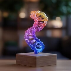 Poster - Rainbow DNA Helix Model on Wooden Base