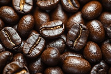 Aufkleber - Dark roasted coffee beans displayed in a close-up capture showcasing texture and shine in natural light