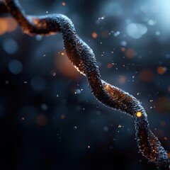 Fototapete - Glowing Helix with Glittering Particles on Dark Blue Background