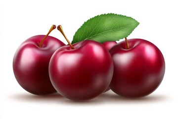 Poster - Red plums arranged creatively on a white background showcasing their vibrant color and fresh appearance