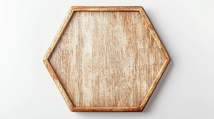 Poster - Empty hexagonal wooden tray on light background for home decor and dining
