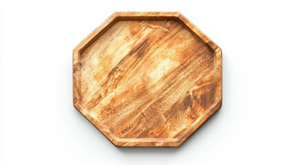 Poster - Realistic empty hexagonal wooden serving tray on white background for kitchen decor or food presentation