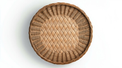 Poster - Realistic empty round wicker serving tray for kitchen and home decor