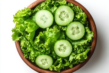Poster - Fresh salad with crisp lettuce and sliced cucumber ready for a healthy meal