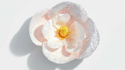 Poster - Close-up of a dew-kissed magnolia blossom on white background