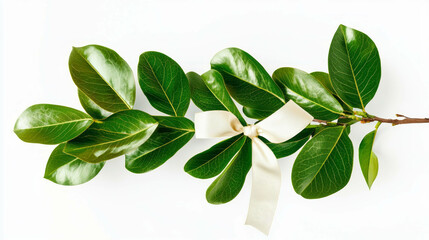 Poster - Magnolia branch with decorative ribbon on white background for botanical themed design