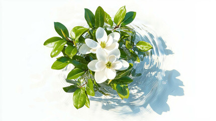 Poster - Realistic magnolia tree reflection in water for nature design