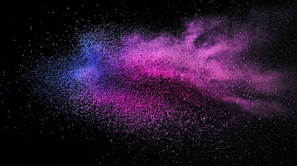 Poster - Abstract image of a burst of colorful powder against a dark black background with tiny particles