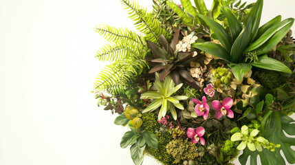 Poster - Lush greenery arrangement with realistic orchid in terrarium setting
