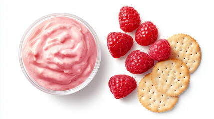 Poster - Fresh raspberries with creamy dip and crackers for a delicious snack or dessert