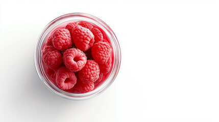 Poster - Fresh raspberries in glass jam jar on white background