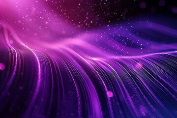 Poster - Abstract purple and pink flowing lines with bokeh and particles in a dark background design element