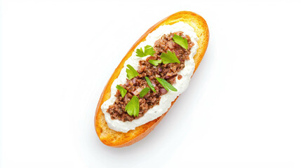 Poster - Delicious red onion and olive tapenade on toasted bread for gourmet appetizers