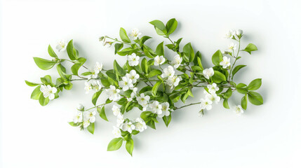 Poster - Realistic sakura branch with blossoms and fresh green leaves