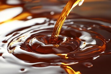 Aufkleber - Liquid pouring creates ripples in a dark, thick substance resembling syrup or molasses in a smooth, glossy texture
