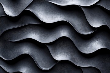 Fototapete - Intricate curves and textures of dark metallic waves in a modern design displayed prominently indoors