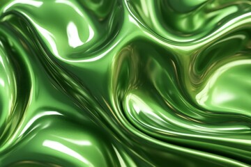 Poster - Shiny green fabric creating waves of texture under bright illumination in an abstract design