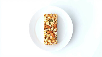 Poster - Delicious whole wheat granola bars with almonds and seeds on white plate