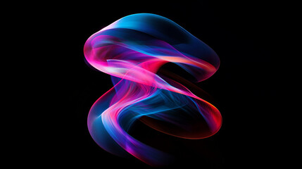 Poster - Abstract swirling shape with blue and pink hues against a dark black background creating depth