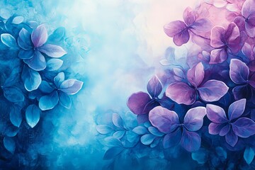 Aufkleber - Beautiful abstract floral artwork with blue and purple hues depicting blooming flowers in a serene artistic style