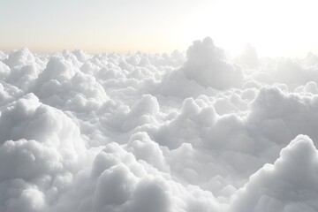 Poster - Soft white clouds blanket the sky during a serene sunrise over a tranquil landscape