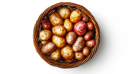 Aufkleber - Rustic wicker basket filled with fresh potatoes for farmhouse decor and kitchen inspiration