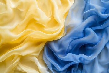 Poster - Colorful fabric textures displaying soft yellow and blue shades for crafting or decorative purposes