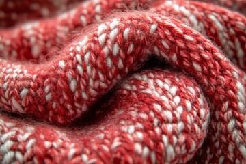 Poster - Cozy warm knitted fabric with intricate patterns in red and white tones during a winter afternoon