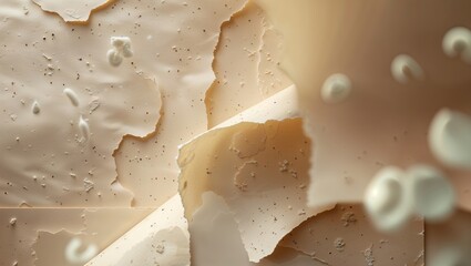 Poster - Textures of layered materials with soft beige tones creating a serene and natural aesthetic in a close-up view