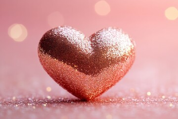 Poster - Sparkling heart-shaped decoration with shimmering glitter on a soft pink background for romantic occasions
