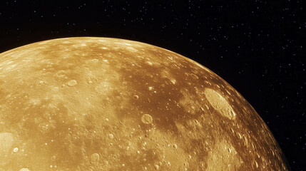 Poster - Golden moon surface with textured craters against starry sky